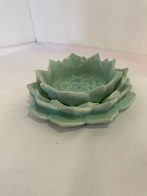 Aqua Ceramic Lotus Candle Holder