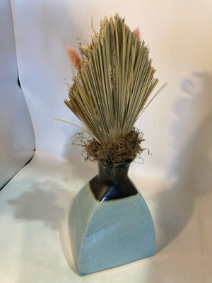 w/Flowers Blue/Black Ceramic Crackle Vase