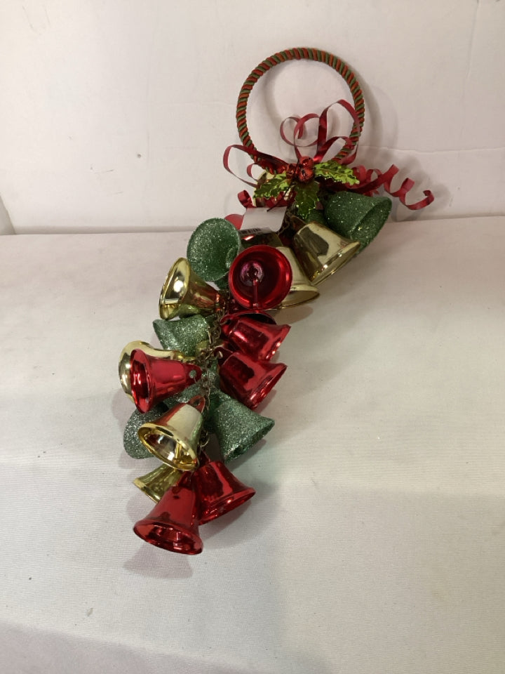 Christmas Red/Green Metal Bells Hanging Holiday Item
