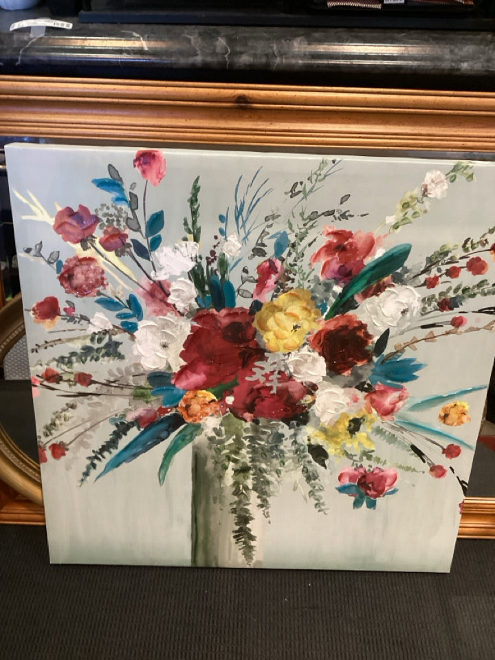 Blue/Multi Floral Stretch Canvas Art