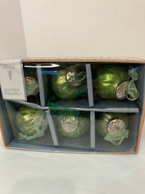 Green Glass Set of 6 Holiday Ornaments