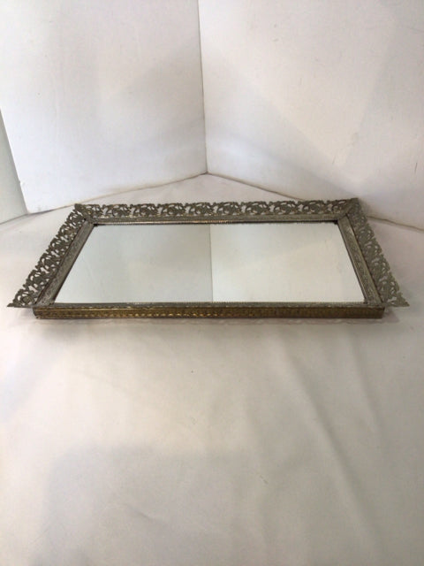 Vintage Silver Metal Mirror Tray