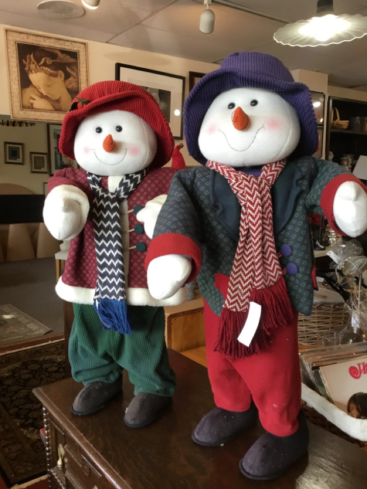 Pair Red/Green Felt Snowmen Holiday Item