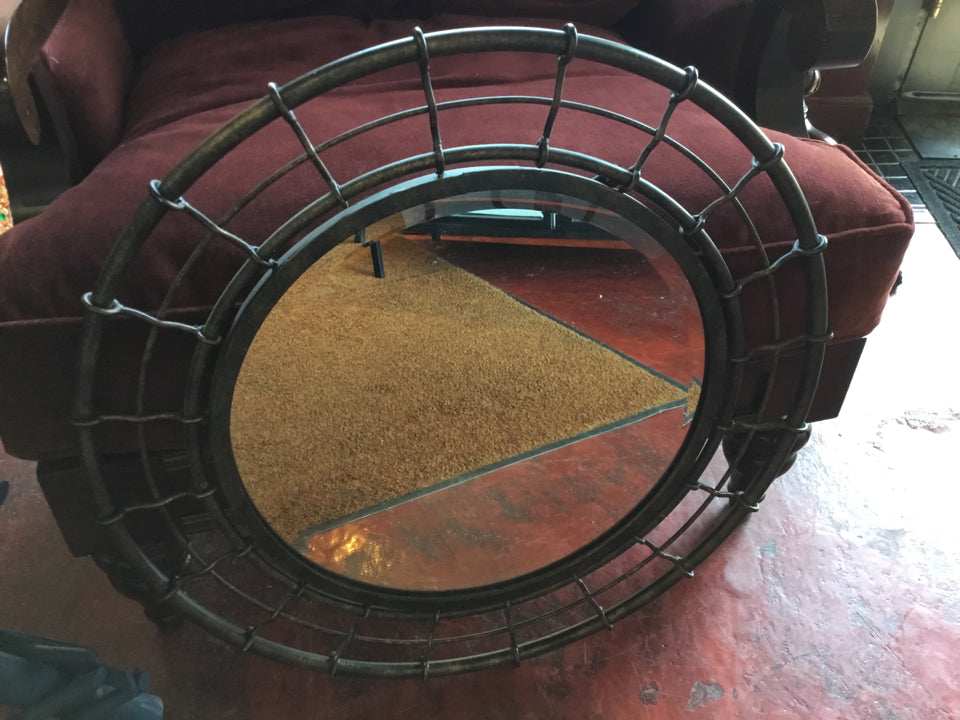 Black Metal Round Mirror
