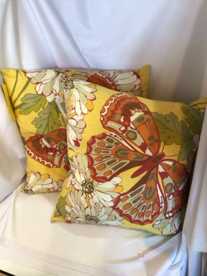 Pottery Barn Pair Yellow/Multi Down Cotton Butterflies Pillow Set