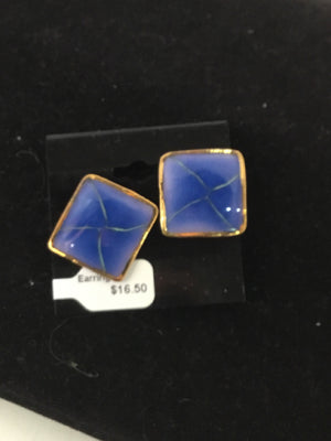 Ceramic Blue/Gold Square Earrings