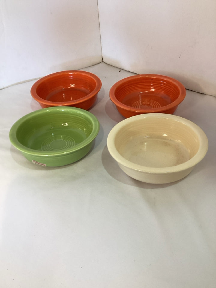 Fiestaware Vintage Set of 4 Orange/Green Ceramic Cereal Bowl Set