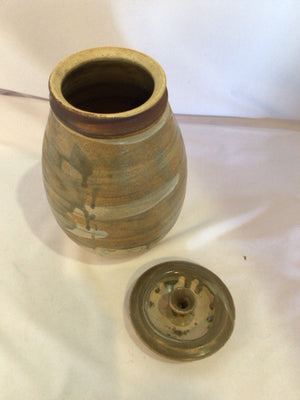 Green/Brown Pottery Lidded Vase