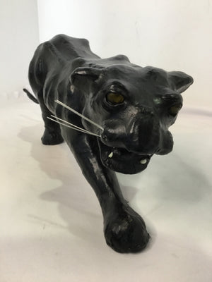 Vintage Leather Painted Panther Sculpture