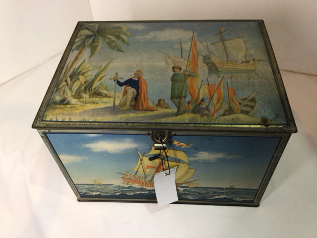 Vintage Tin Ship Blue/Multi Box