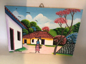 Original Signed Multi-Color Village Stretch Canvas