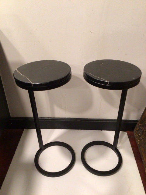 Modern Marble Top Pair Round Black Table