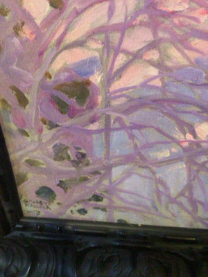 Signed Purple/Yellow Painting Winter Scene Framed Art