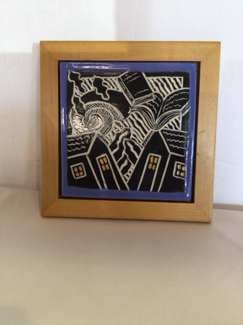 Hanging Blue/White Tile Framed Art