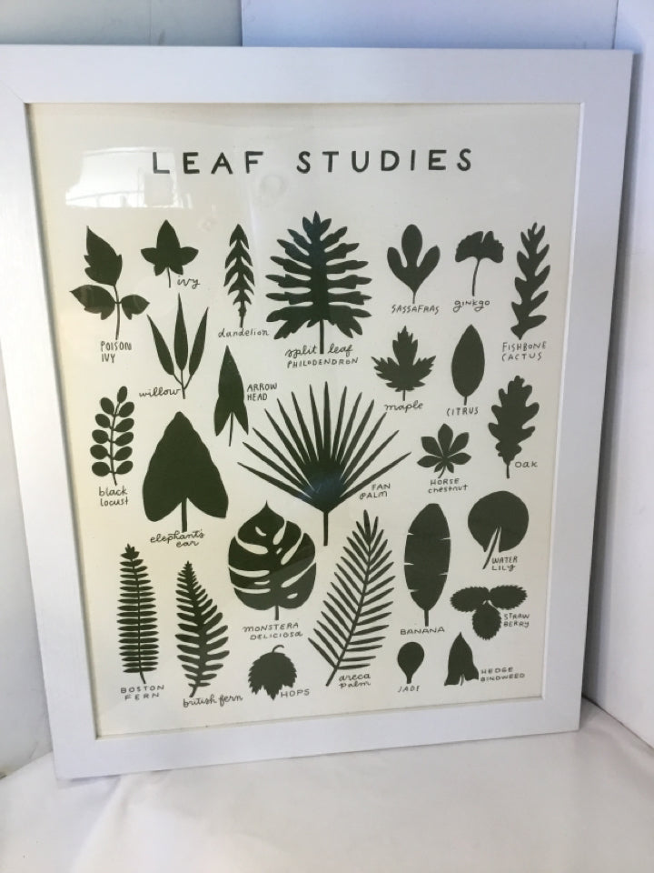 Botanical White/Green Leaves Framed Art
