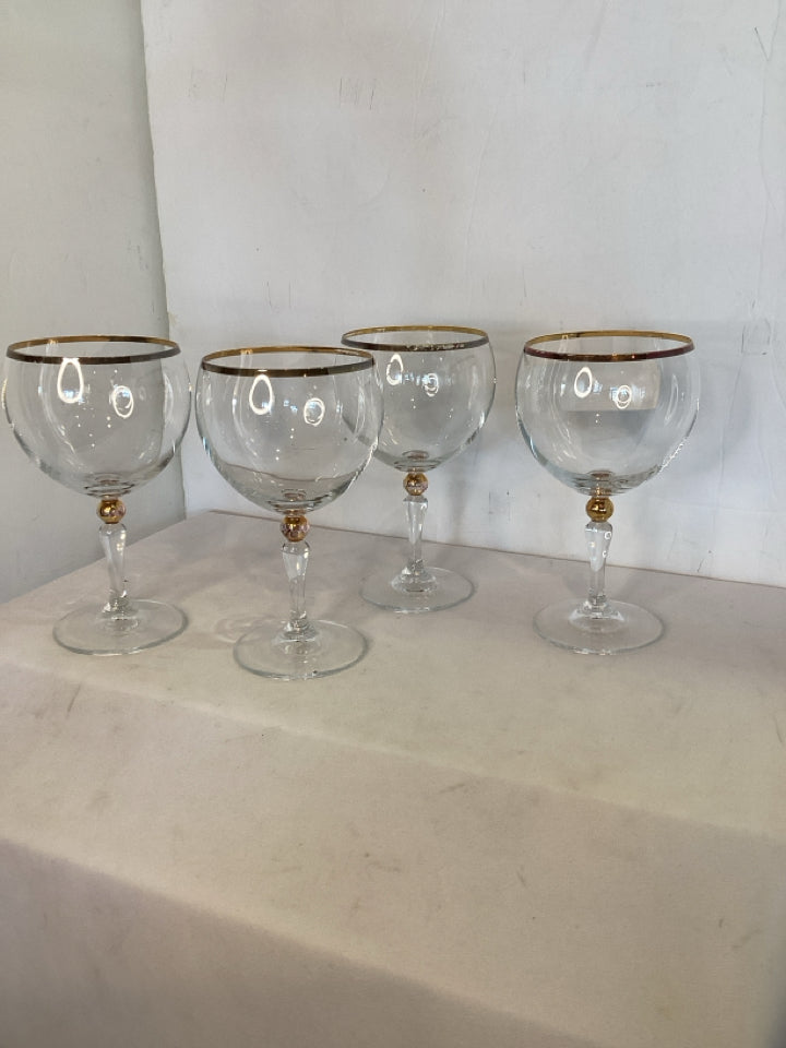 Set of 4 Clear/Gold Glasses