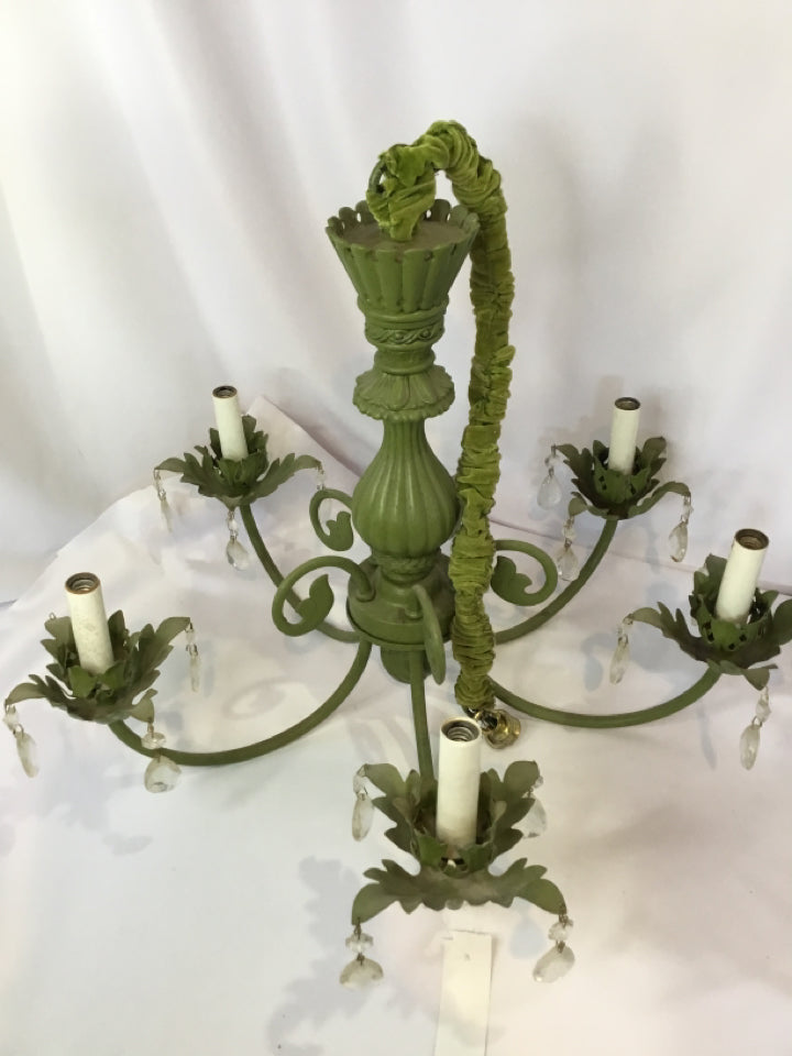 Vintage Green Metal 5 Arm Chandelier