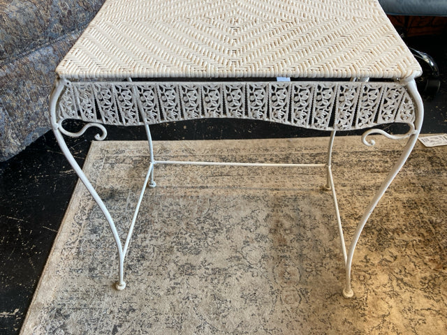 Rattan Metal Painted White Table