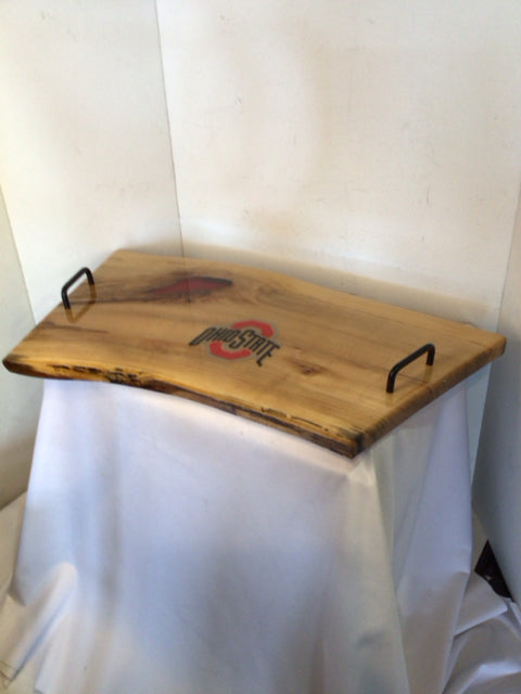 OSU Raw Edge Brown/Red Wood/Acrylic Charcuterie Serving Dish