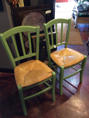 Set of 2 Wood Painted Green/Tan Chair