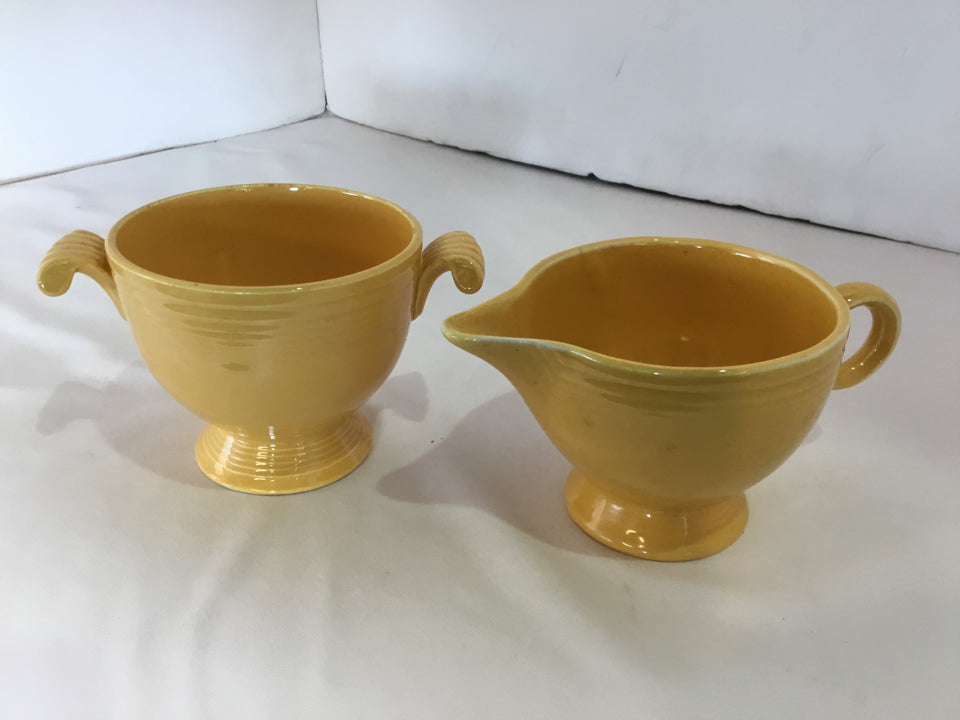 Fiestaware Vintage Pair Yellow Stoneware Sugar/Creamer