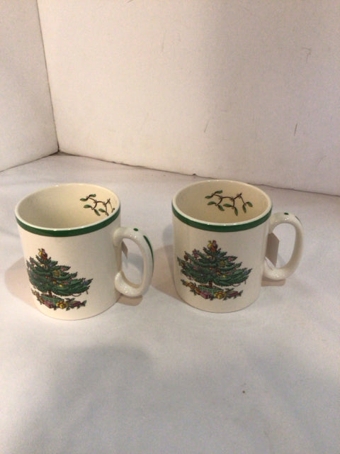 Spode Christmas White/Green China Pair Mug Set