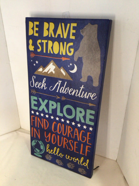 Blue/Multi Words Bear Stretch Canvas Art