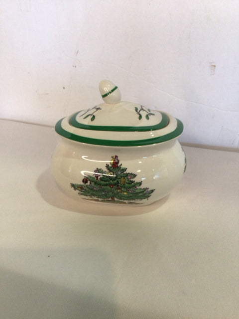 Spode Bowl White/Green China Sugar Holiday Item