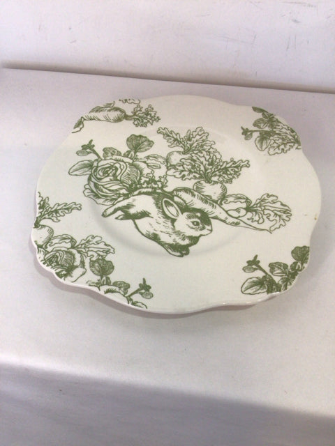 Andrea by Sadek White/Green Ceramic Bunny Plate
