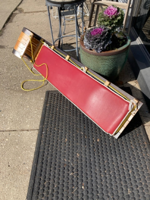 Vintage Brown/Red Wood Upholstered Seat Sled