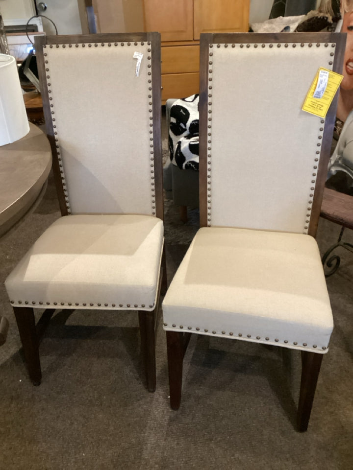 Pair Linen NailHead Tan/Brown Chair Set