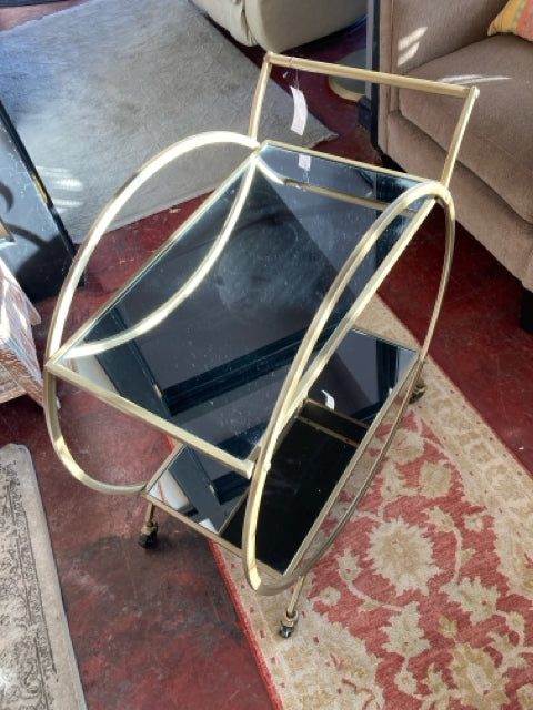 Rolling Metal Tiered Mirrored Silver/Gold Cart