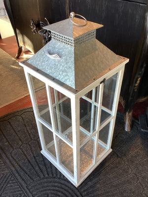 White Wood/Glass Lantern