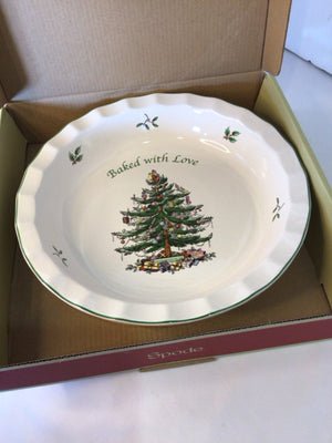 Spode White/Green Ceramic Pie Plate Christmas Tree Holiday Item