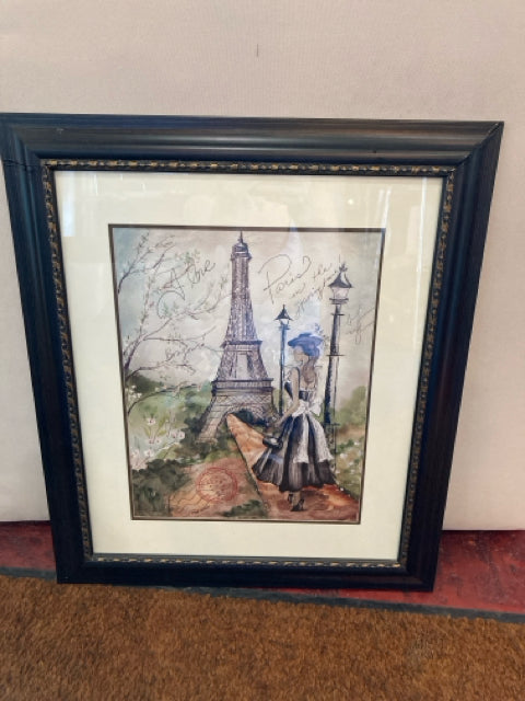 Signed Black/Green Eiffel Tower Paris Framed Art
