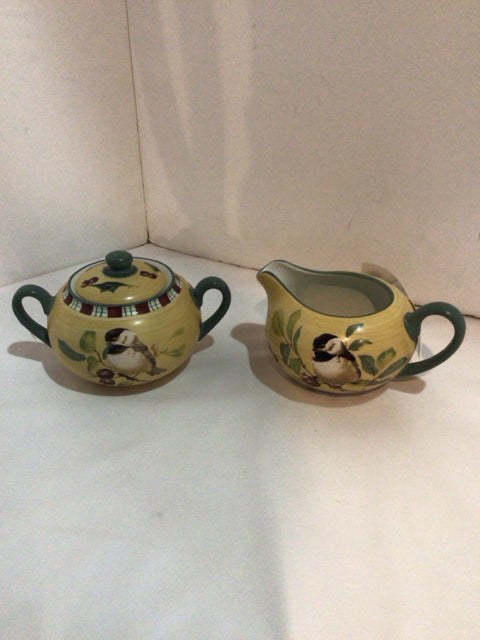 Lenox Cream & Sugar Yellow/Green China Winter Gathering Pair Holiday Item
