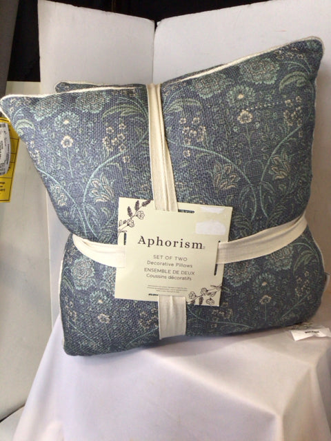 Aphorism Pair Blue/Gray Cotton Floral Pillow Set