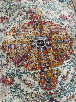Synthetic W/Pad Blue/White Rug