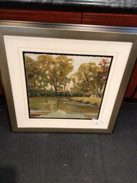 Print Green/Brown Landscape Pond Framed Art