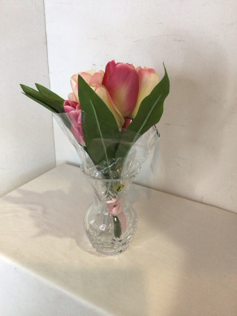 Waterford Clear/Pink Crystal w/flowers Vase