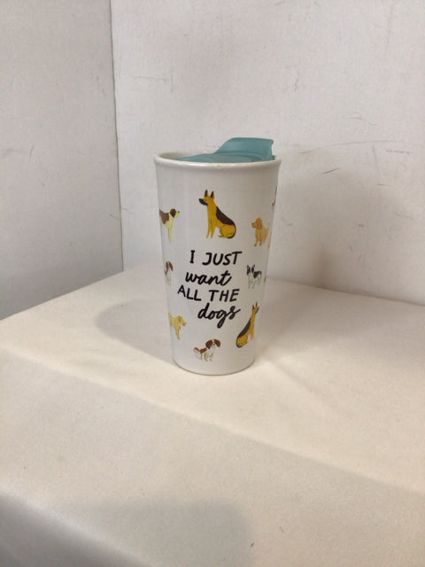 Travel White/Multi Ceramic Dogs Mug