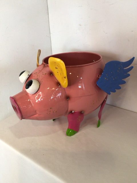 Pink Metal Pig Planter