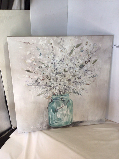 Gray/blue Floral Stretch Canvas Art