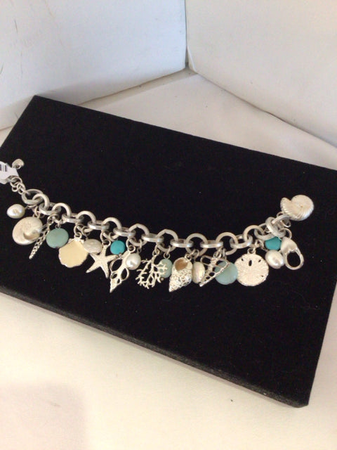 Brighton Sterling Silver Silver/Aqua Shells Bracelet