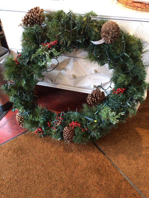 Wreath Green Pine Light up Holiday Item