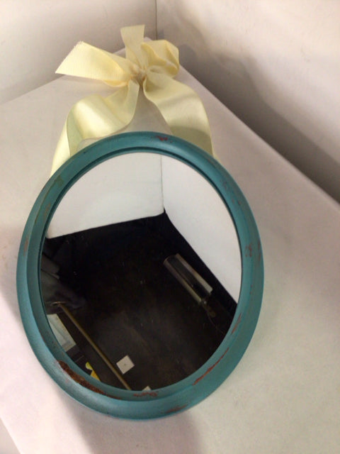 Teal Wood Oval Mirror