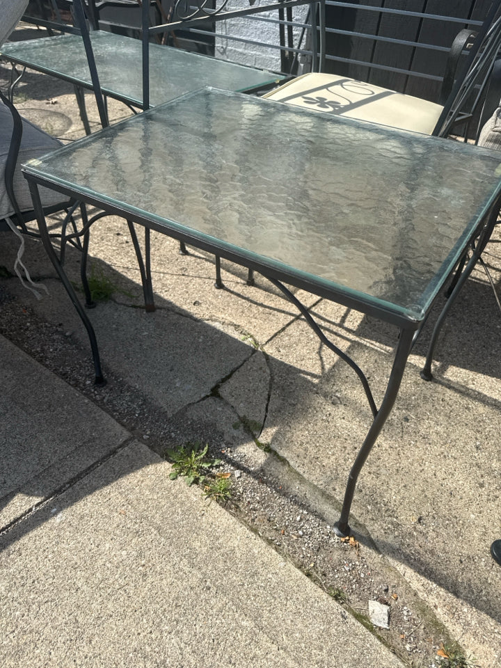 Glass Top Wrought Iron Outdoor/Outside End/Side Black Table