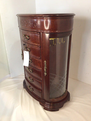 Brown Wood 6 Drawer 2 Door Jewelry Box