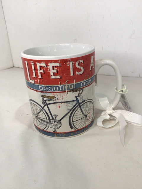 Jumbo Red/White/Blue Ceramic Bicycle Mug