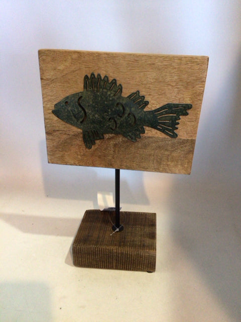 Sign Tan/green Wood/Metal Fish Misc